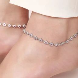 Zavya Floral Radiance Rhodium-Plated 925 Sterling Silver Anklet-image-79