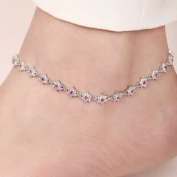 Zavya Floral Radiance Rhodium-Plated 925 Sterling Silver Anklet-image-97