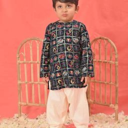 VASTRAMAY Boys Blue Printed Full Sleeves Kurta Sets-image-25