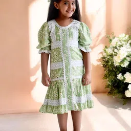 Fayon Kids Floral Print Flutter Sleeve Net A-Line Midi Dress-16