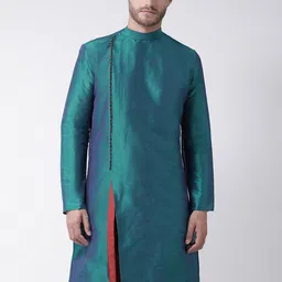 DEYANN Men Blue Solid Straight Kurta-image-6