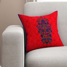 SEJ by Nisha Gupta Red & Blue Single Floral Square Cushion Cover-41