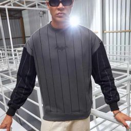Bewakoof Official Dc Merchandise Black & Grey Relaxed Fit Striped Oversized Sweatshirt-picture-10
