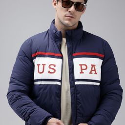 U.S. Polo Assn. Stand Collar Brand Logo Printed Colourblocked Puffer Jacket-picture-23