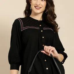 all about you Black & Red Floral Embroidered Mandarin Collar Top-image-88
