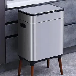Kuber Industries Silver Toned & Black Stainless Steel Sensor Dustbin Dustbins-23