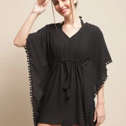 Claura Black Plain Beachwear Kaftan-image-4