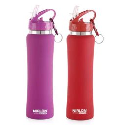Nirlon Flip Bot Purple & Red Stainless Steel Water Bottle (0.75 L) - Set of 2-43