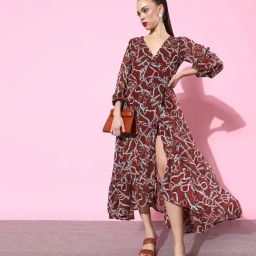 DODO & MOA Maroon Printed Midi Dress-picture-37