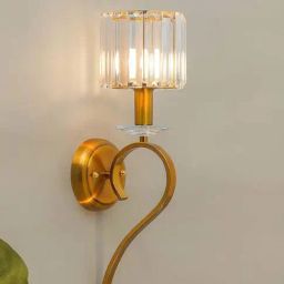 Kapoor E Illuminations Amelia Brass Crystal Single Light Wall Lamp-image-70