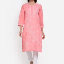 PARAMOUNT CHIKAN Pink Cotton Chikankari Straight Kurta-picture-30