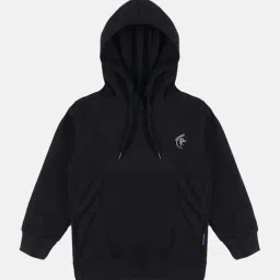 Kiddopanti Kids Black Solid Full Sleeves Hooded Sweatshirt-picture-1