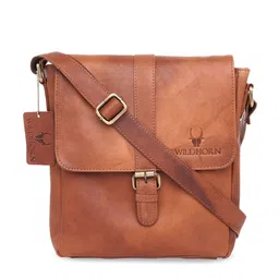 WildHorn Men Tan Brown Solid Genuine Leather Messenger Bag-image-81