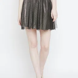 Camey Women Black & Gold Coloured Solid Layered Mini Skirt-21