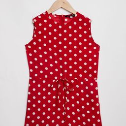 Uptownie Lite Girls Red & White Polka Dot Printed Playsuit-image-32
