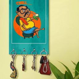 999Store Blue & Orange Chill Dadu Pattern Wooden Keyholder-image-77