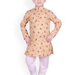 SG YUVRAJ Boys Brown & White Printed Kurta with Pyjamas-52