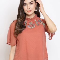 Mayra Peach-Coloured Choker Neck Flared Sleeve Georgette Regular Top-image-61