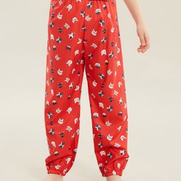 Kookie Kids Full Length Lounge Pant Kitty Print - Red-image-72