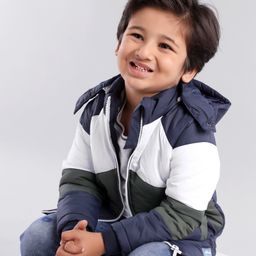 Babyhug Full Sleeves Hooded Fashion Heavy Winter Color Blocked Jacket - Blue-image-51