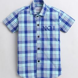 Polka Tots Half Sleeves Chequered Shirt - Blue-image-46