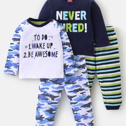 Babyhug Cotton Full Sleeves Night Suit Camouflage & Striped Print Pack of 2- Lavender & Green-image-44