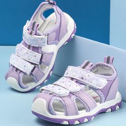 Cute Walk by Babyhug Sandals Velcro Closure with Heart Print - Purple-image-61