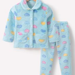 Kookie Kids Full Sleeves Heart Printed Winter Wear Night Suit - Blue-image-41