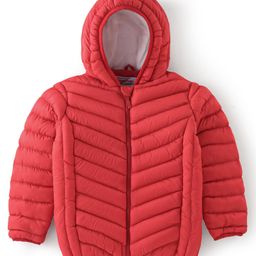 Babyhug Full Sleeves Solid Colour Padded Hooded Jacket - Red-image-69