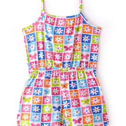 Babyhug Cotton Knit Sleeveless Floral Printed Jumpsuit - Multicolour-image-76