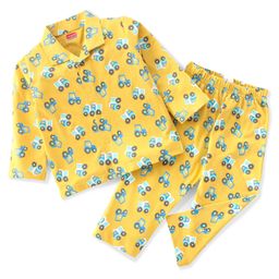 Babyhug Single Jersey Knit Full Sleeves Night Suit With Tractor & Truck Print - Yellow-image-39