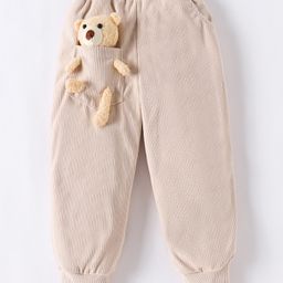 Kookie Kids Full Length Lounge Pant with Teddy Bear Applique - Cream-image-63