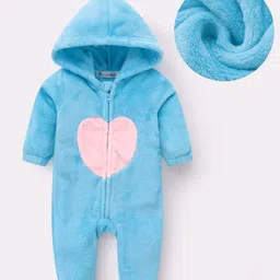 Kookie Kids Full Sleeves Winter Wear Romper with Heart Print - Blue-picture-49