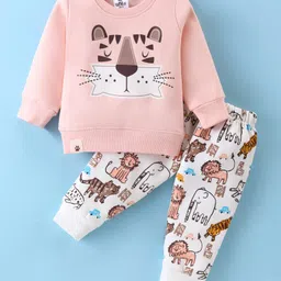 Mini Taurus Cotton Knit Full Sleeves Winter Wear Suit With Animals Print - Peach-picture-37