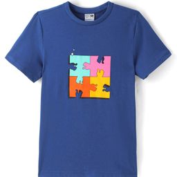 Puma Cotton Knit Half Sleeves T-Shirt With Puzzle Print - Blue-image-70