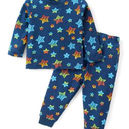 Babyhug Cotton Knit Full Sleeves Night Suit With Stars Print - Navy-image-84