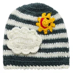 MayRa Knits Hand Knitted Sun Crochet Deisgned & Striped Cap - White-picture-33