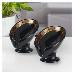 KOOKEE Ceramic Soap Holder Dish, Set of 1 Bathroom Accessories for Home, Black (Set of 2) (11920)-image-3