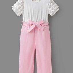 Mark & Mia Cotton Knit Half Sleeves Textured Jumpsuit - Pink & White-image-24