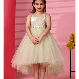 Toy Balloon Kids Net Sleeveless Shimmered Floral Applique & Frill Detailed Dress - Green-picture-2