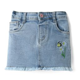 Babyhug Denim Mid Thigh Washed Skirts With Floral & Bee Embroidery - Light Blue-image-70