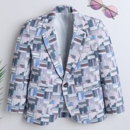 Ministitch Full Sleeves Abstract Printed Blazer - Blue-image-83