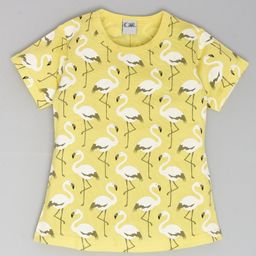 Kiwi Cotton Half Sleeves Flamingo Printed Top - Yellow-picture-4