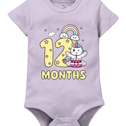 Zeezeezoo Monthly Birthday Theme 100% Cotton Half Sleeves 12 Months Text & Baby Unicorn Printed Onesie - Lavender-image-69
