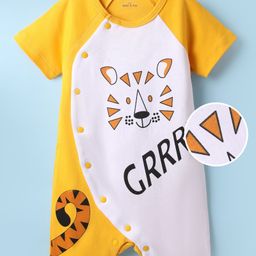 Mark & Mia Cotton Knit Half Sleeve Romper with Tiger Print - Yellow & White-image-100