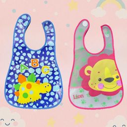 Badal Kidz Plastic Waterproof Baby Feeding Apron with BIB - Blue &Pink(Pack of 2)-12