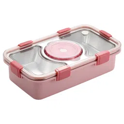 SCHOOLISH 3 Compartment Lunch Box with Spoon & Chopstick 304 Stainless Steel Bento Box Tiffin Box for Office, School, Picnic- PACK OF 1- COLOR MAY VARY-picture-5