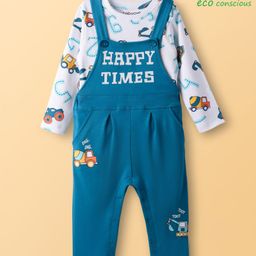 Babyoye 100% Cotton Interlock Knit with Eco Jiva Finish Full Sleeves Inner Tee & Dungaree Set with Vehicle Print - Blue-image-42