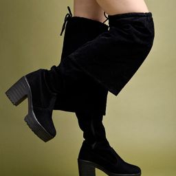 Shoetopia Solid Lace Up Long Boots - Black-image-85
