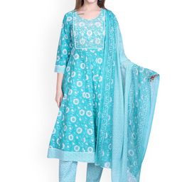 WOOL 4U Women Floral Printed Empire Kurta with Trousers & Dupatta-picture-9